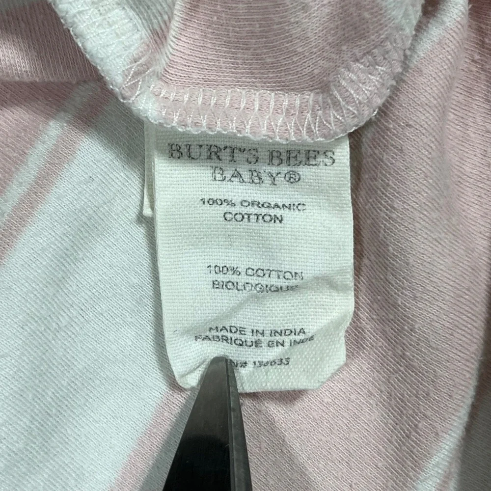 Burt's Bees Baby Pink White Striped Organic Cotton Footed Sleeper 3-6M